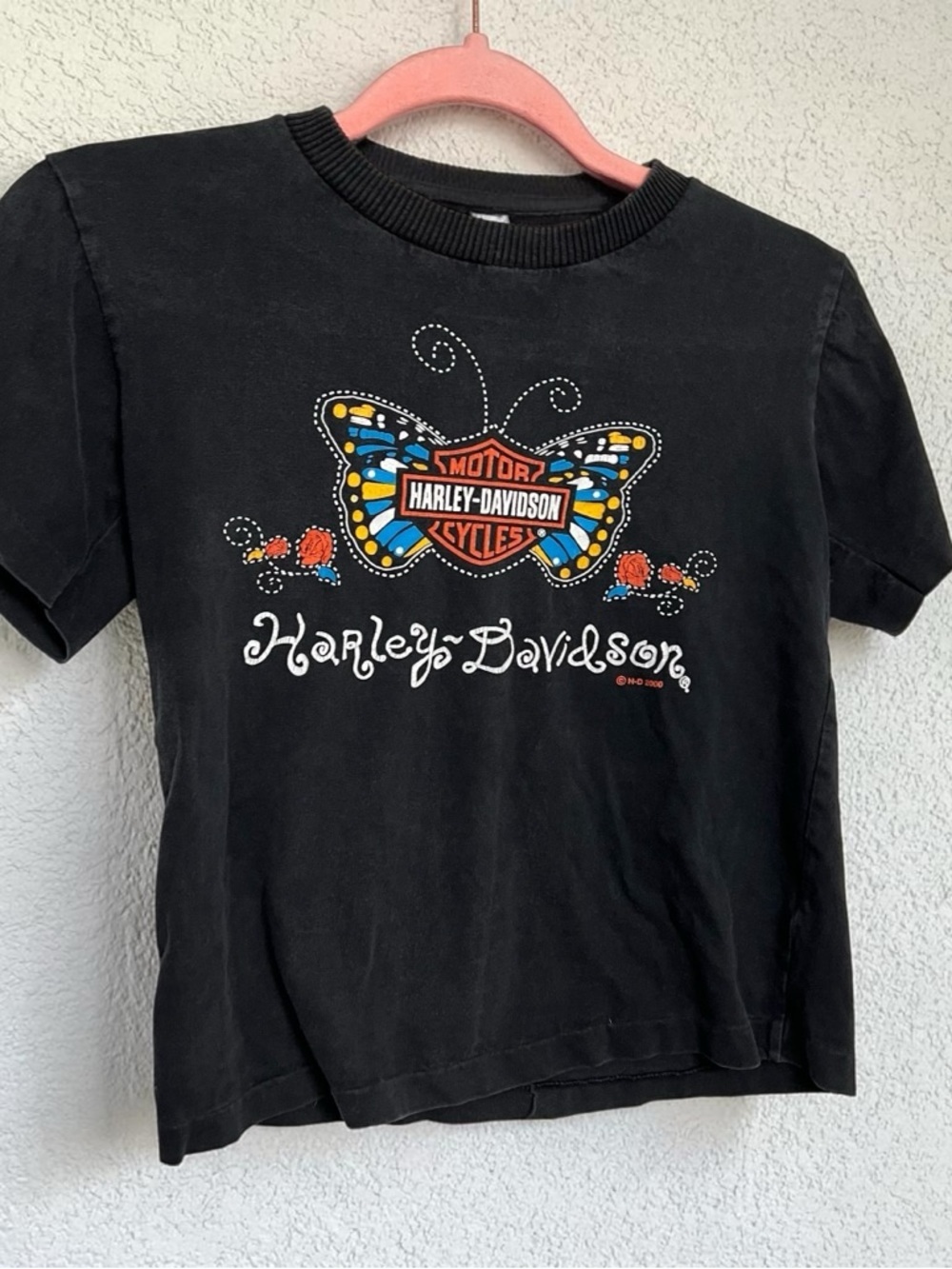 Vintage Harley-Davidson Butterfly Tee Y2K Black Kids XS Fit